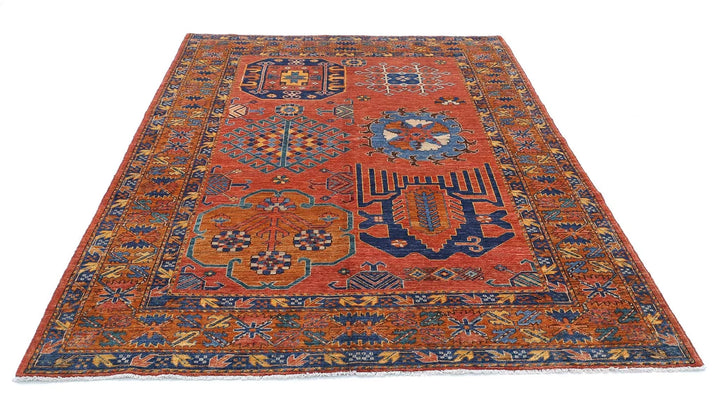 Afghan Nomadic Caucasian Humna Rug 5' 10" x 8' 3" Hand-Knotted | No. AT87402