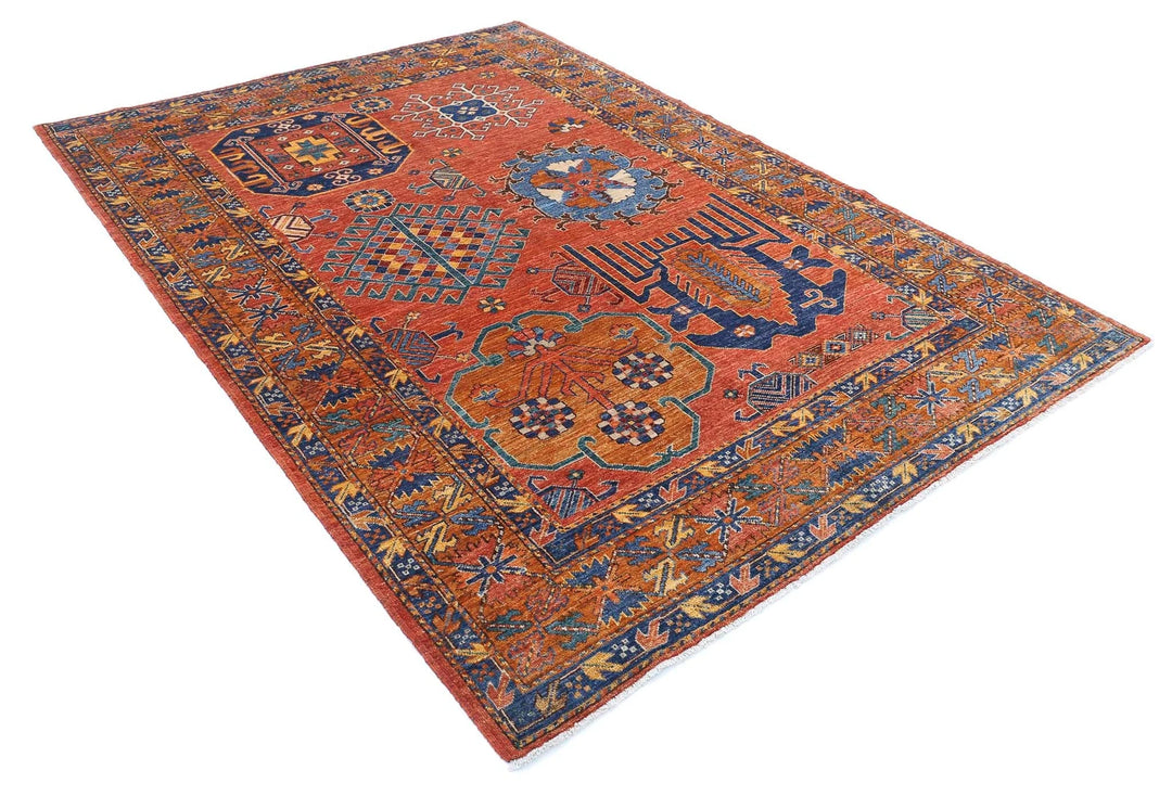 Afghan Nomadic Caucasian Humna Rug 5' 10" x 8' 3" Hand-Knotted | No. AT87402
