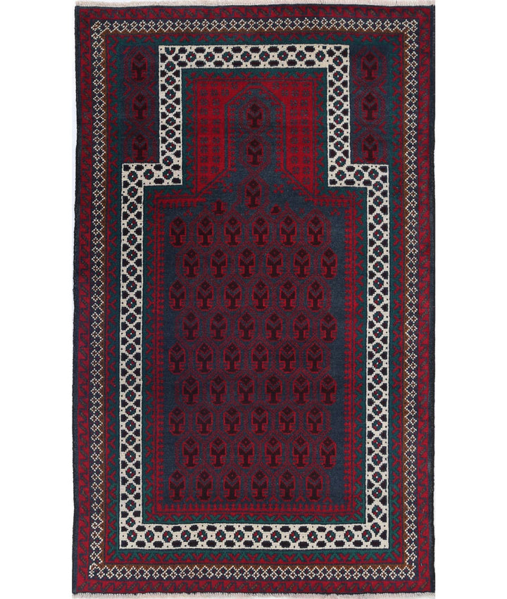 Red Afghan Baluchi Rug 2' 11" x 4' 8" Hand-Knotted | No. AT87451