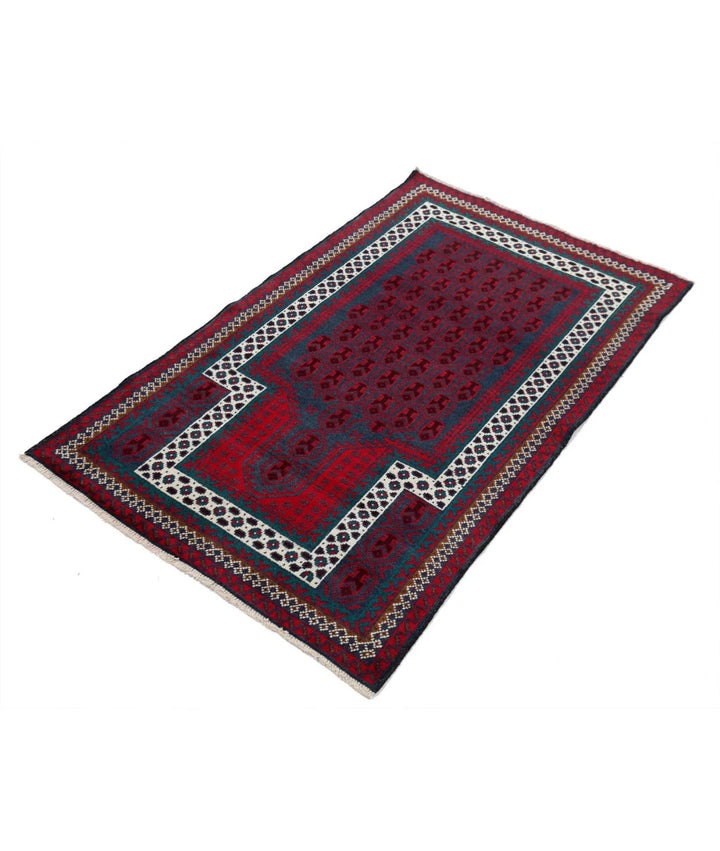 Red Afghan Baluchi Rug 2' 11" x 4' 8" Hand-Knotted | No. AT87451
