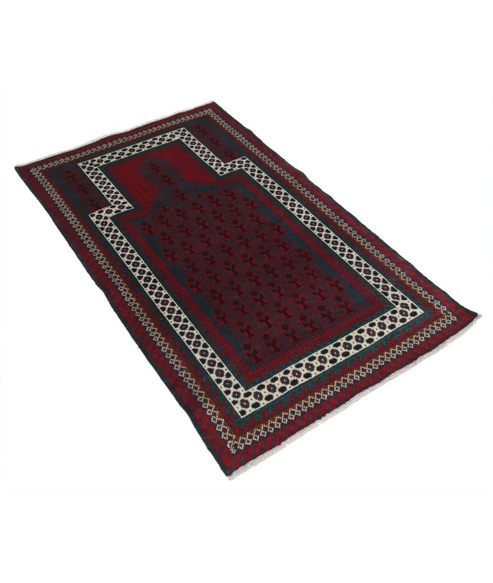 Red Afghan Baluchi Rug 2' 11" x 4' 8" Hand-Knotted | No. AT87451
