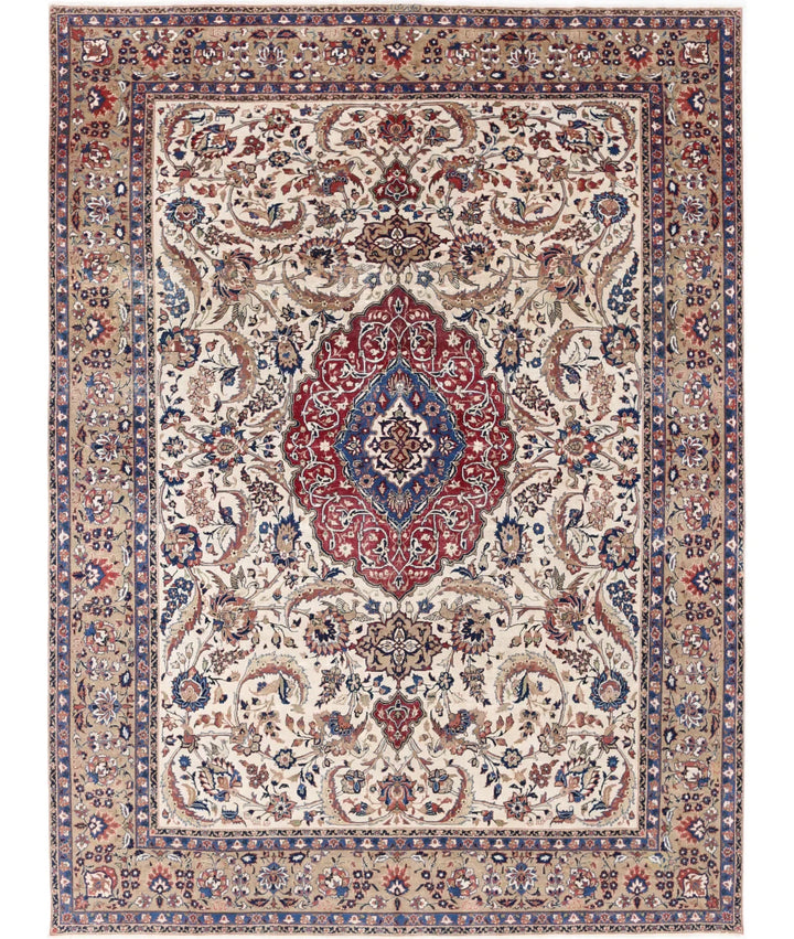 Ivory Persian Vintage Rug 9' 8" x 12' 11" Hand-Knotted | No. AT87506