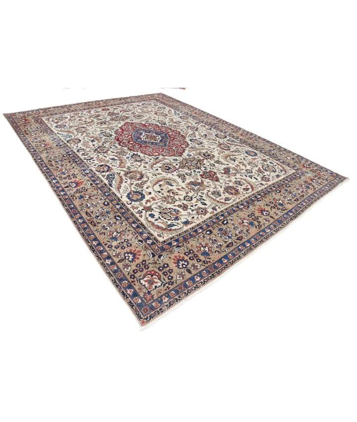 Ivory Persian Vintage Rug 9' 8" x 12' 11" Hand-Knotted | No. AT87506