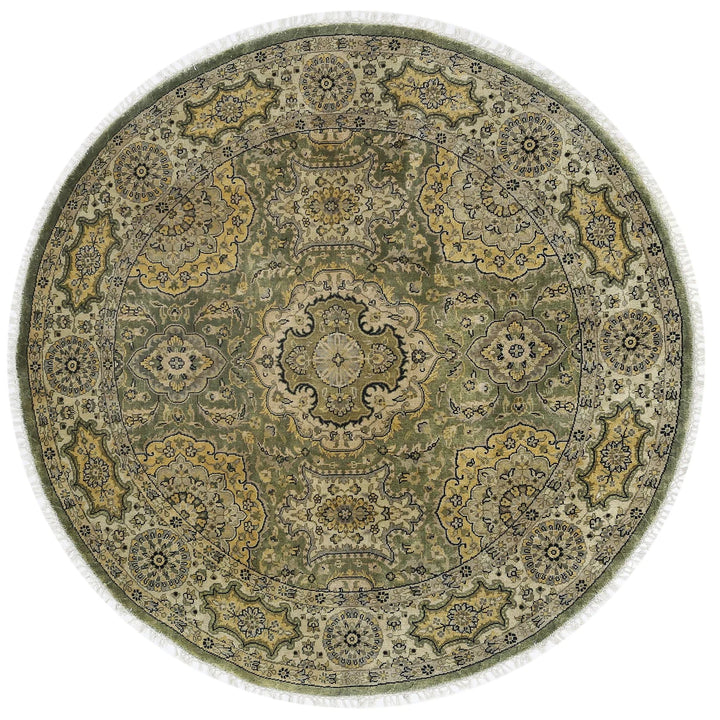 Ivory Green Indian Ziegler Rug 5' 11" x 6' 3" Hand-Knotted | No. AT87686