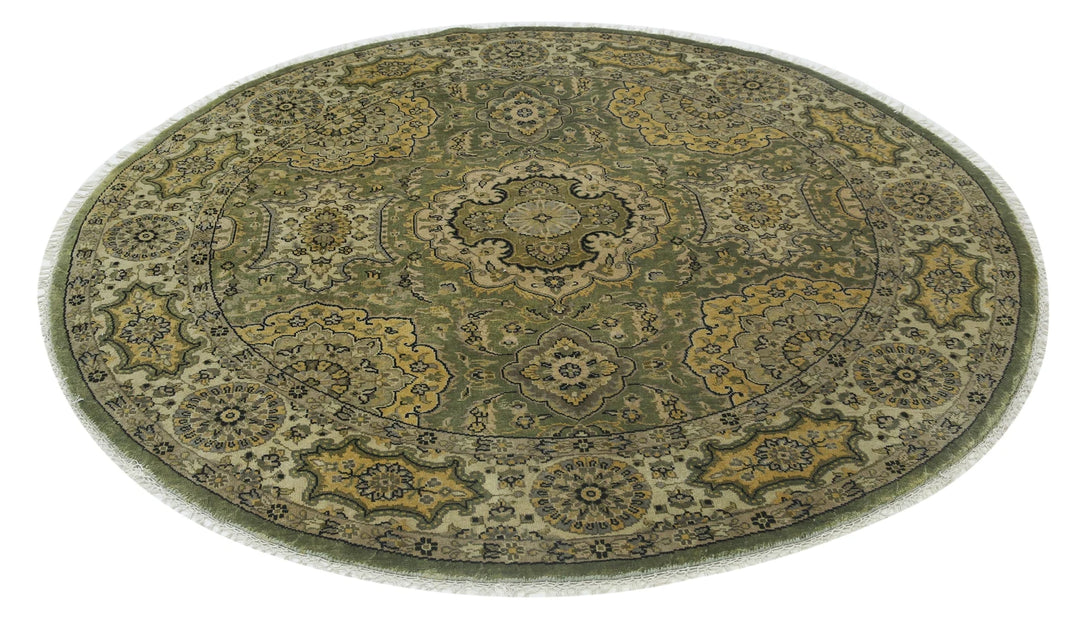 Ivory Green Indian Ziegler Rug 5' 11" x 6' 3" Hand-Knotted | No. AT87686