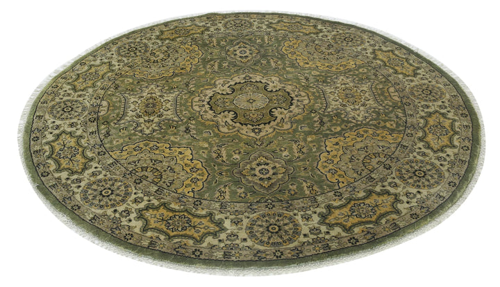 Ivory Green Indian Ziegler Rug 5' 11" x 6' 3" Hand-Knotted | No. AT87686