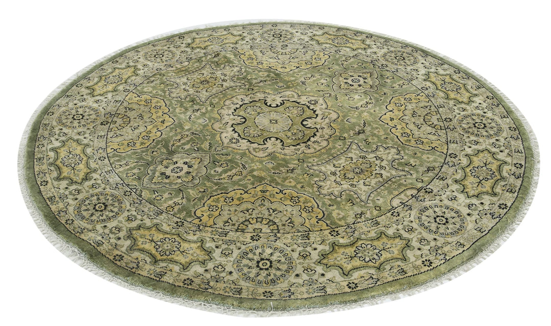 Ivory Green Indian Ziegler Rug 5' 11" x 6' 3" Hand-Knotted | No. AT87686