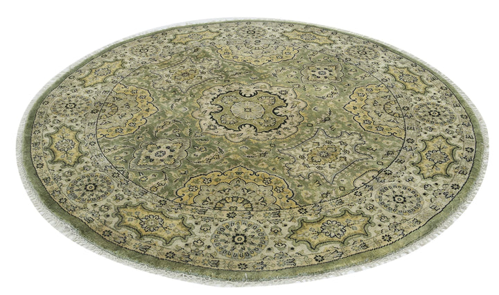 Ivory Green Indian Ziegler Rug 5' 11" x 6' 3" Hand-Knotted | No. AT87686