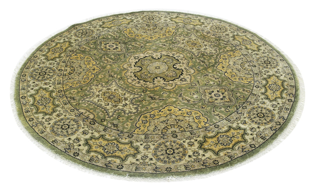 Ivory Green Indian Ziegler Rug 5' 11" x 6' 3" Hand-Knotted | No. AT87686