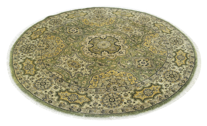 Ivory Green Indian Ziegler Rug 5' 11" x 6' 3" Hand-Knotted | No. AT87686