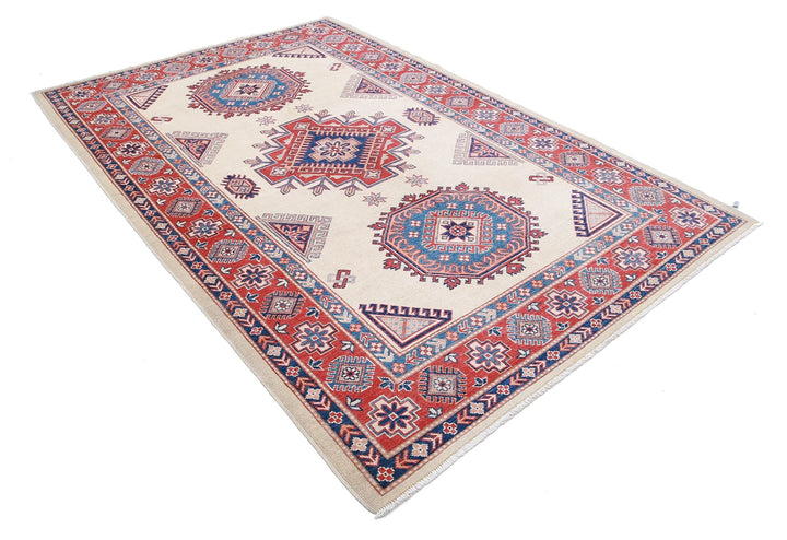Afghan Kazak Rug 6' 0" x 8' 11" Hand-Knotted | No. AT87690