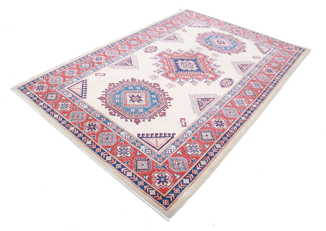 Afghan Kazak Rug 6' 0" x 8' 11" Hand-Knotted | No. AT87690