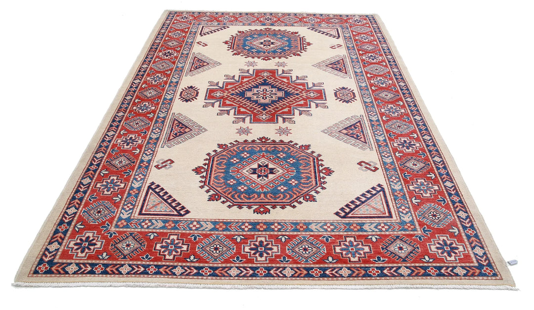Afghan Kazak Rug 6' 0" x 8' 11" Hand-Knotted | No. AT87690