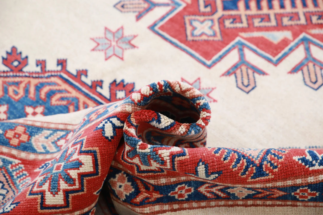 Afghan Kazak Rug 6' 0" x 8' 11" Hand-Knotted | No. AT87690