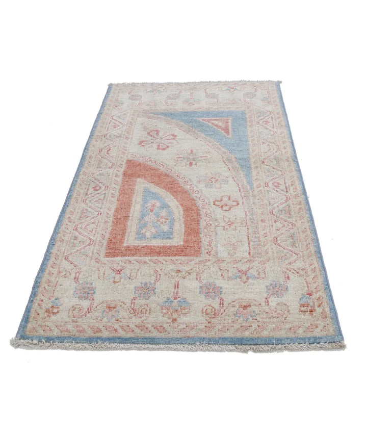 Blue Afghan Ziegler Rug 2' 1" x 3' 11" Hand-Knotted | No. AT877660