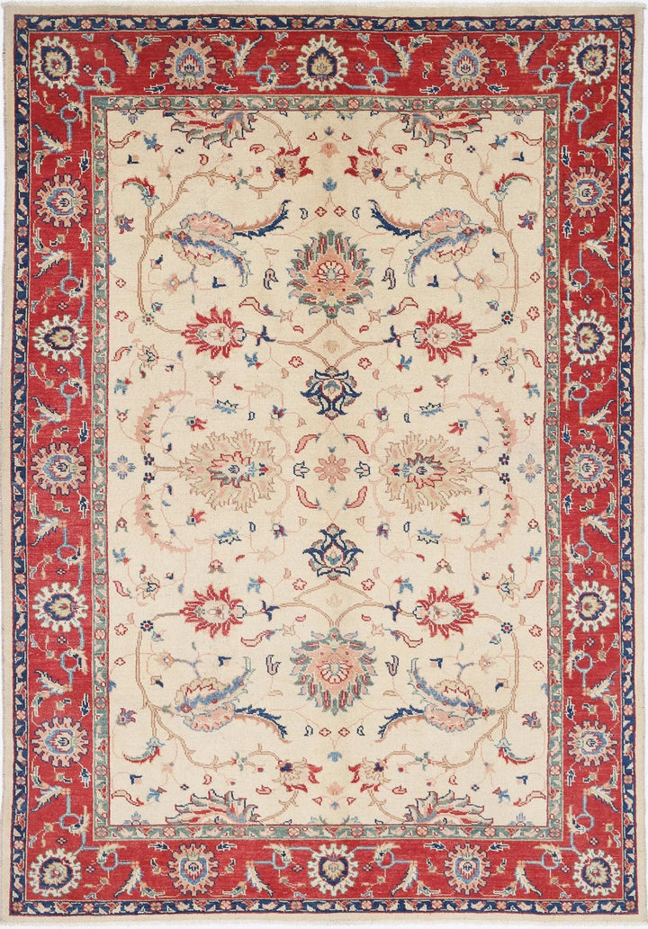 Ivory Afghan Ziegler Rug 6'2" x 9'3" Hand-Knotted | No. AT88058