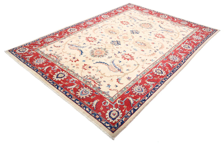 Ivory Afghan Ziegler Rug 6'2" x 9'3" Hand-Knotted | No. AT88058