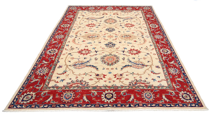 Ivory Afghan Ziegler Rug 6'2" x 9'3" Hand-Knotted | No. AT88058