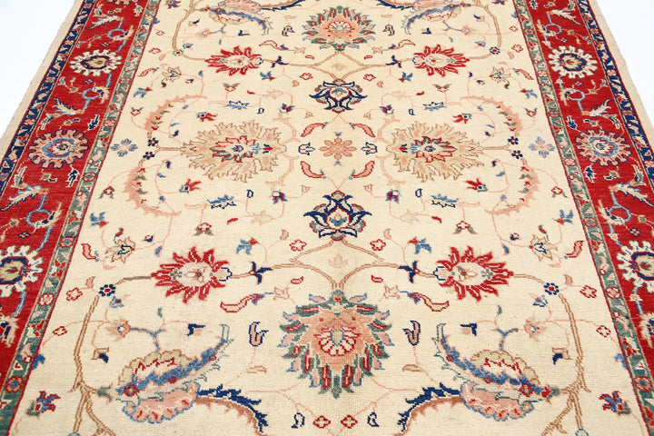 Ivory Afghan Ziegler Rug 6'2" x 9'3" Hand-Knotted | No. AT88058