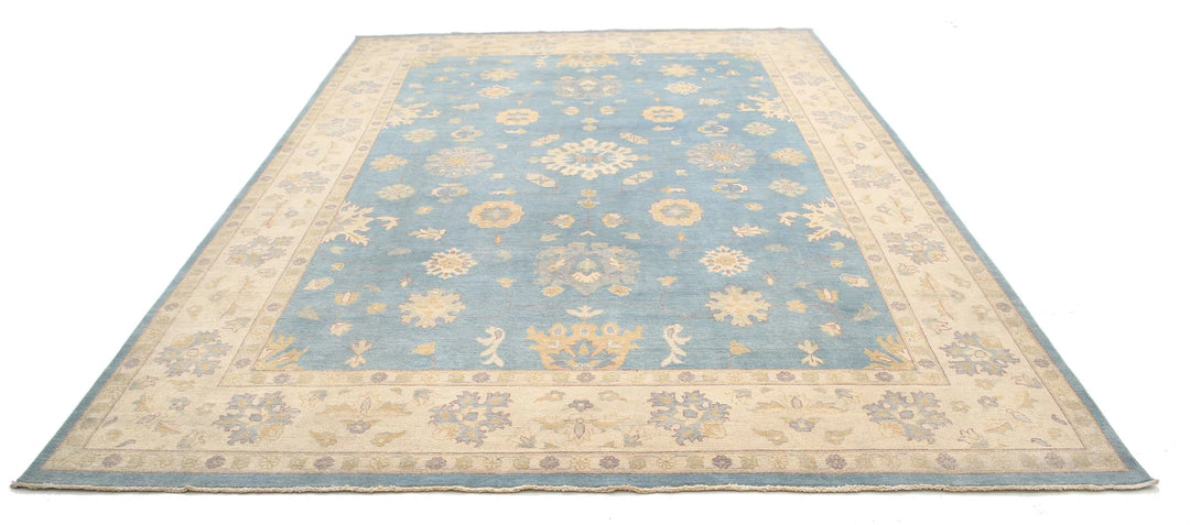 Blue Afghan Ziegler Rug 8' 9" x 11' 10" Hand-Knotted | No. AT88061