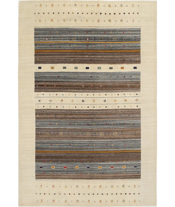 Ivory Indian Oriental Rug 6' 7" x 9' 9" Hand-Knotted | No. AT88160