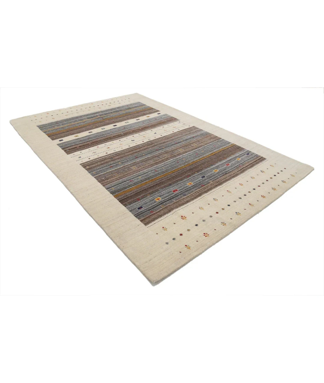 Ivory Indian Oriental Rug 6' 7" x 9' 9" Hand-Knotted | No. AT88160