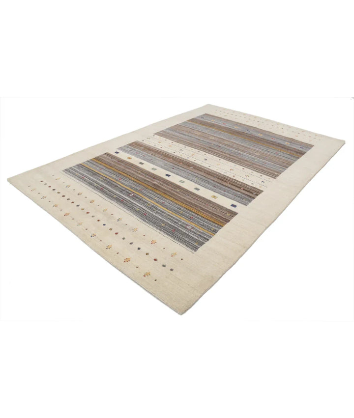 Ivory Indian Oriental Rug 6' 7" x 9' 9" Hand-Knotted | No. AT88160