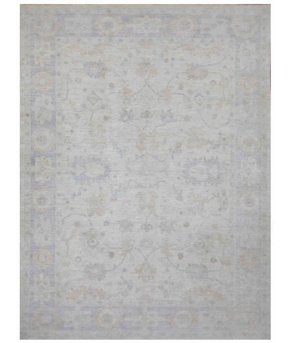 Ivory Afghan Oushak Rug 10' 4" x 13' 9" Hand-Knotted | No. AT88214