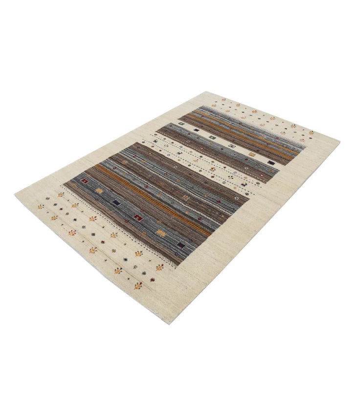 Ivory Indian Lori Rug 4' 0" x 5' 10" Hand-Knotted | No. AT883803