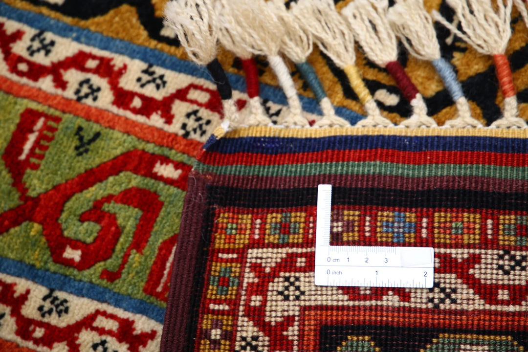 Black Afghan Shaal Rug 3' 2" x 4' 5" Hand-Knotted | No. AT88458