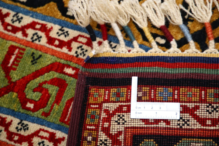 Black Afghan Shaal Rug 3' 2" x 4' 5" Hand-Knotted | No. AT88458