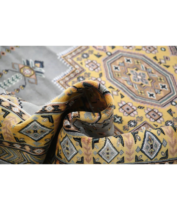 Grey Gold Pakistani Bokhara Rug 4' 6" x 6' 7" Hand-Knotted | No. AT88460