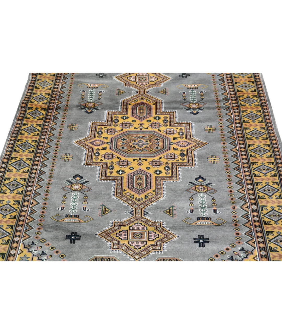 Grey Gold Pakistani Bokhara Rug 4' 6" x 6' 7" Hand-Knotted | No. AT88460