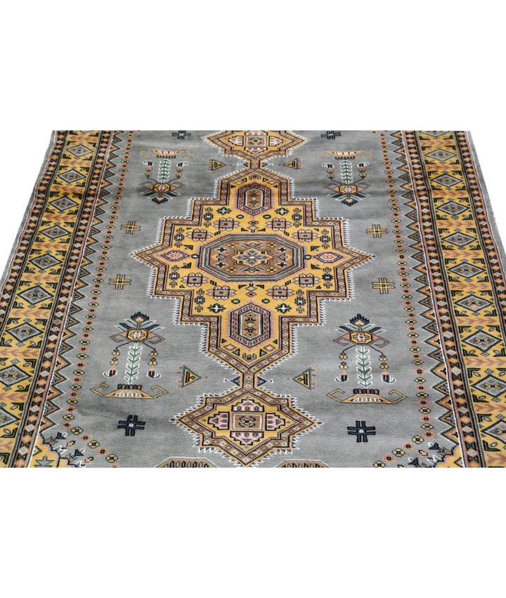 Grey Gold Pakistani Bokhara Rug 4' 6" x 6' 7" Hand-Knotted | No. AT88460