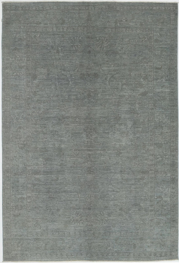 Grey Afghan Overdye Rug 6' 2" x 8' 10" Hand-Knotted | No. AT88480