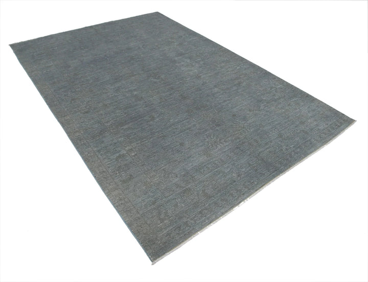 Grey Afghan Overdye Rug 6' 2" x 8' 10" Hand-Knotted | No. AT88480