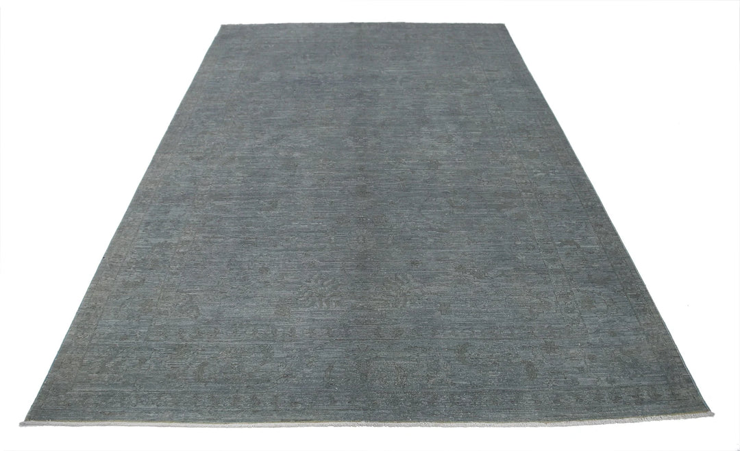 Grey Afghan Overdye Rug 6' 2" x 8' 10" Hand-Knotted | No. AT88480