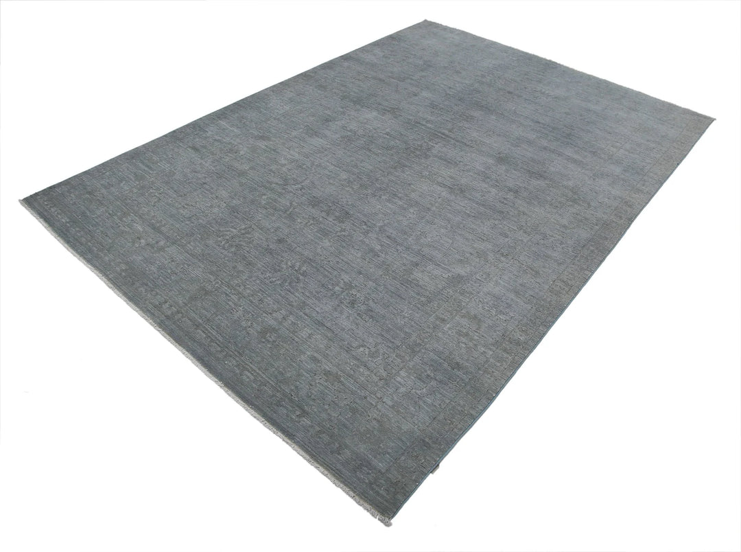Grey Afghan Overdye Rug 6' 2" x 8' 10" Hand-Knotted | No. AT88480