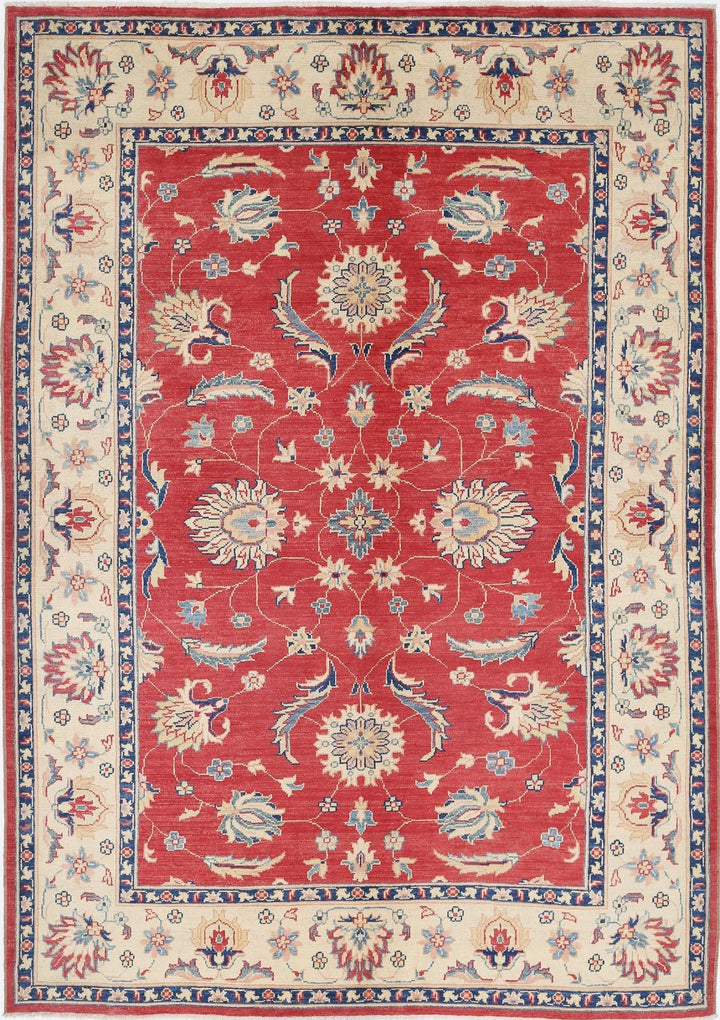 Red Afghan Ziegler Rug 6' 8" x 9' 6" Hand-Knotted | No. AT88517