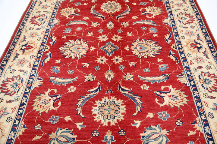 Red Afghan Ziegler Rug 6' 8" x 9' 6" Hand-Knotted | No. AT88517