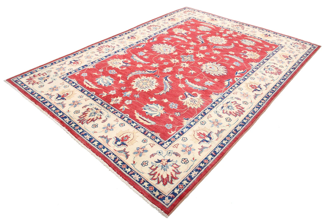 Red Afghan Ziegler Rug 6' 8" x 9' 6" Hand-Knotted | No. AT88517