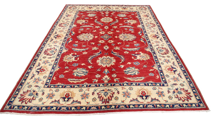 Red Afghan Ziegler Rug 6' 8" x 9' 6" Hand-Knotted | No. AT88517