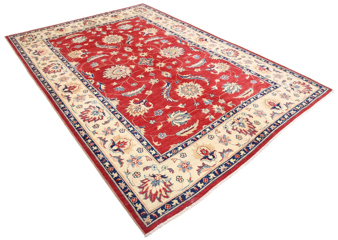 Red Afghan Ziegler Rug 6' 8" x 9' 6" Hand-Knotted | No. AT88517