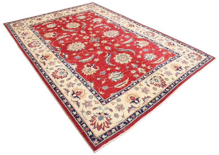 Red Afghan Ziegler Rug 6' 8" x 9' 6" Hand-Knotted | No. AT88517