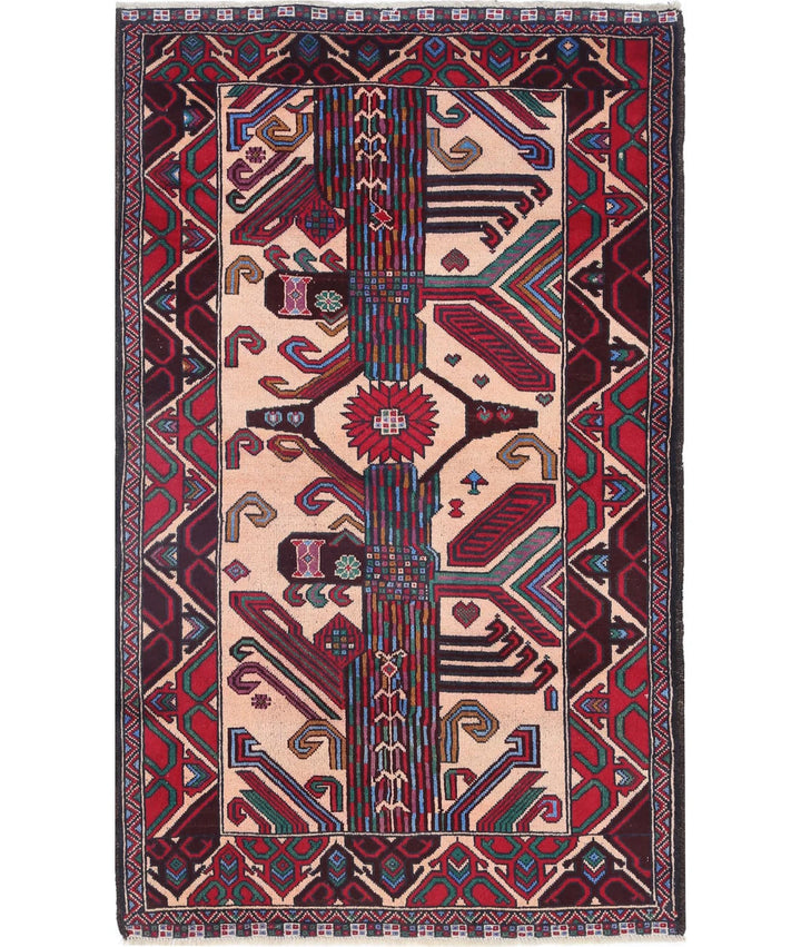 Red Afghan Baluchi Rug 3' 0" x 5' 0" Hand-Knotted | No. AT88640