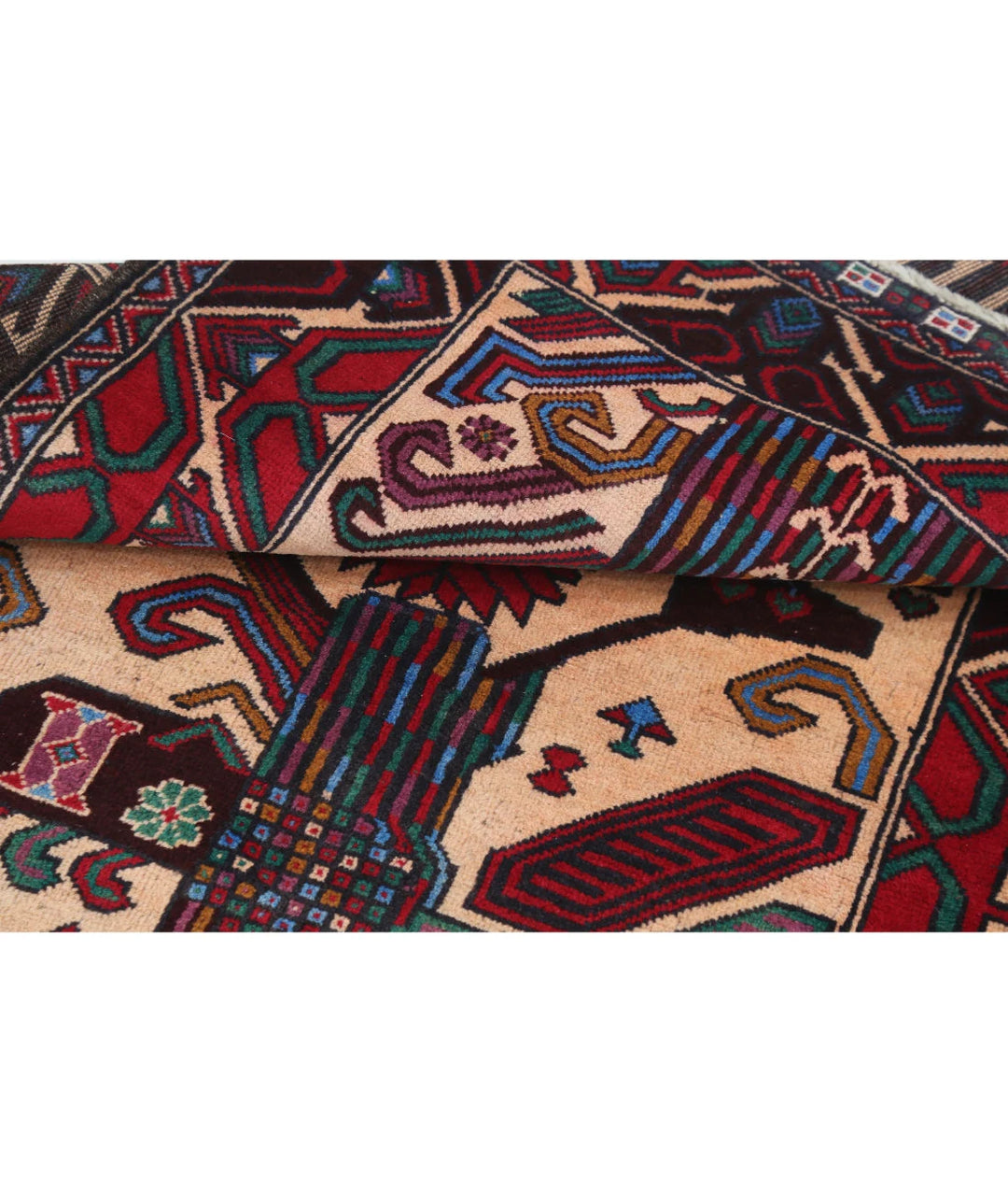Red Afghan Baluchi Rug 3' 0" x 5' 0" Hand-Knotted | No. AT88640