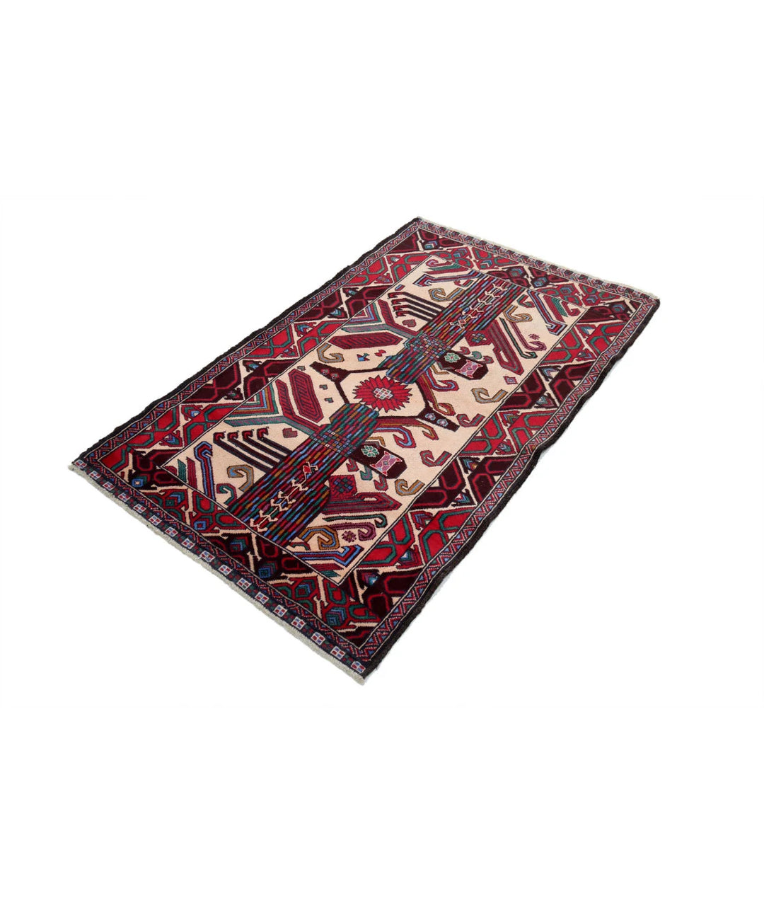 Red Afghan Baluchi Rug 3' 0" x 5' 0" Hand-Knotted | No. AT88640