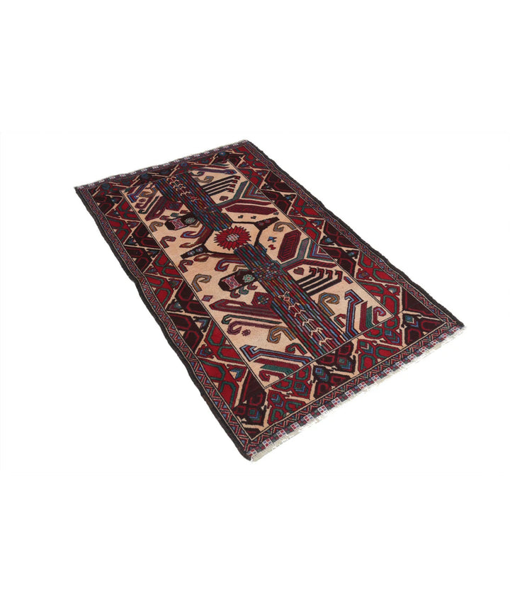 Red Afghan Baluchi Rug 3' 0" x 5' 0" Hand-Knotted | No. AT88640