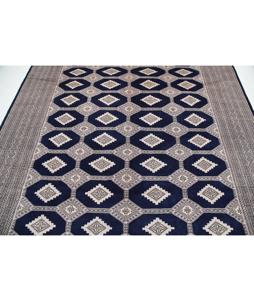 Blue Pakistani Tribal Rug 8' 0" x 9' 9" Hand-Knotted close-up