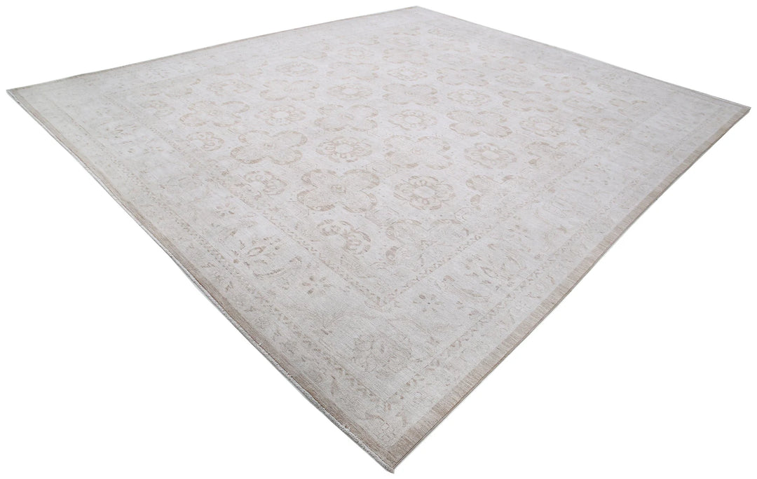Ivory Afghan Serenity Rug 12' 0" x 13' 11" Hand-Knotted | No. AT89050